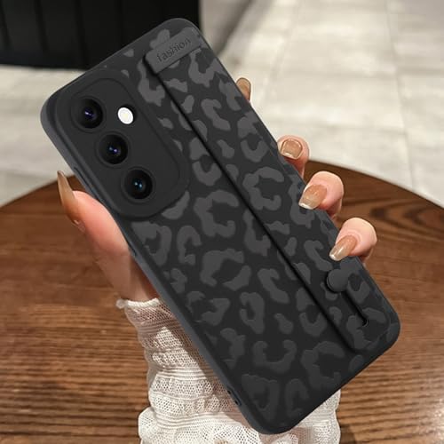 MOWIME Kompatibel mit Samsung Galaxy S24 FE Hülle mit Band Handgelenk, Gepardendruck Stoßfeste Weiche TPU Schutzhülle für Frauen Mädchen, Schlanke Anti-Kratzer Hülle für Galaxy S24 FE 6,7 Zoll, von MOWIME