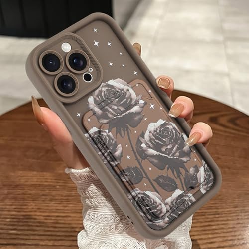 MOWIME Kompatibel mit iPhone 13 Pro Max Hülle mit Kartenhalter, Rose Floral Stoßfest Weich TPU Schutzhülle Frauen Mädchen Anti-Kratzer Wallet Case für iPhone 13 Pro Max 6,7 Zoll, Braun von MOWIME