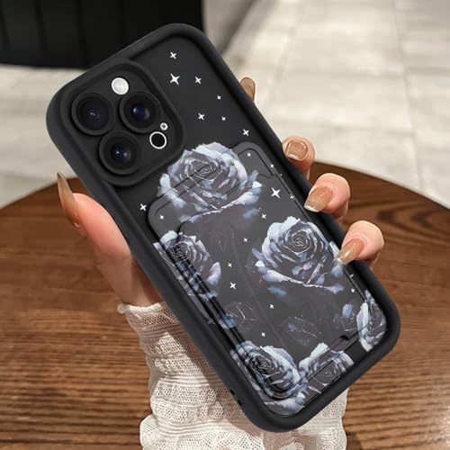 MOWIME Kompatibel mit iPhone 13 Pro Max Hülle mit Kartenhalter, Rose Floral Stoßfest Weich TPU Schutzhülle Frauen Mädchen Anti-Kratzer Wallet Case für iPhone 13 Pro Max 6,7 Zoll, Schwarz von MOWIME