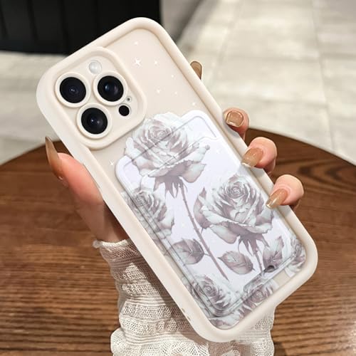 MOWIME Kompatibel mit iPhone 13 Pro Max Hülle mit Kartenhalter, Rose Floral Stoßfest Weich TPU Schutzhülle Frauen Mädchen Anti-Kratzer Wallet Case für iPhone 13 Pro Max 6,7 Zoll, Weiß von MOWIME
