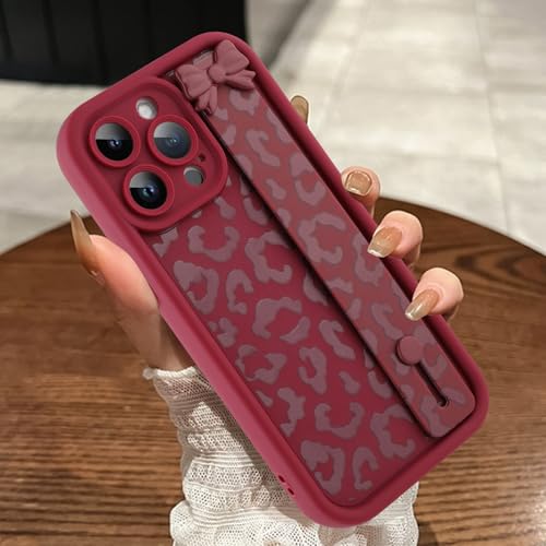 MOWIME Kompatibel mit iPhone 15 Pro Max Hülle mit Band, Upgraded Bow Wrist Strap Gepardendruck Stoßfest Weich TPU Schutzhülle Slim Leopard Case für iPhone 15 Pro Max 6,7 Zoll, Weinrot MOWIME Kompatibel mit iPhone 15 Pro Max Hülle mit Band, Upgraded Bow Wrist Strap Gepardendruck Stoßfest Weich TPU Schutzhülle Slim Leopard Case für iPhone 15 Pro Max 6,7 Zoll, Weinrot von MOWIME