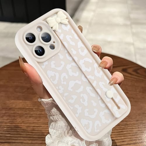MOWIME Kompatibel mit iPhone 15 Pro Max Hülle mit Band, Upgraded Bow Wrist Strap Gepardendruck Stoßfest Weich TPU Schutzhülle Slim Leopard Hülle für iPhone 15 Pro Max 6,7 Zoll, Weiß MOWIME Kompatibel mit iPhone 15 Pro Max Hülle mit Band, Upgraded Bow Wrist Strap Gepardendruck Stoßfest Weich TPU Schutzhülle Slim Leopard Hülle für iPhone 15 Pro Max 6,7 Zoll, Weiß von MOWIME
