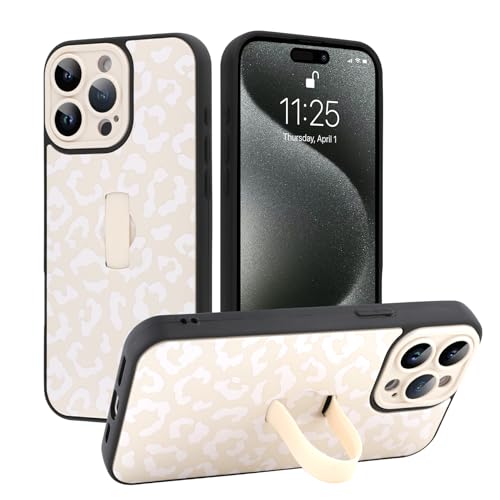 MOWIME Kompatibel mit iPhone 15 Pro Max Hülle mit Fingerschlaufe, Gepardendruck, stoßfest, weiche TPU-Schutzhülle für Frauen und Mädchen, schlanke Anti-Kratz-Hülle für iPhone 15 Pro Max 6,7 Zoll, Weiß von MOWIME