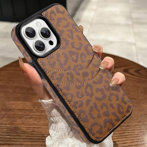 MOWIME Kompatibel mit iPhone 15 Pro Max Wallet Case mit Kartenhalter (2 Karten), Gepardendruck Stoßfeste Weiche TPU Schutzhülle Frauen Mädchen, Leopard Hülle für iPhone 15 Pro Max 6,7 Zoll, Braun von MOWIME