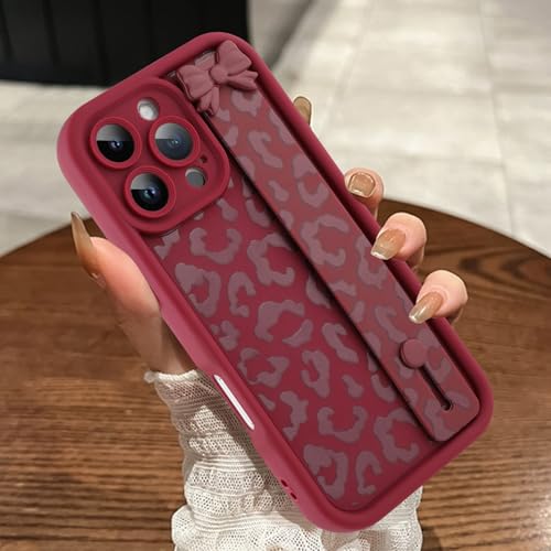 MOWIME Kompatibel mit iPhone 16 Pro Max Hülle mit Band, Upgraded Bow Wrist Strap Gepardendruck Stoßfest Weich TPU Schutzhülle Slim Leopard Case für iPhone 16 Pro Max 6,9 Zoll, Weinrot MOWIME Kompatibel mit iPhone 16 Pro Max Hülle mit Band, Upgraded Bow Wrist Strap Gepardendruck Stoßfest Weich TPU Schutzhülle Slim Leopard Case für iPhone 16 Pro Max 6,9 Zoll, Weinrot von MOWIME