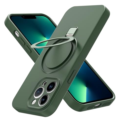 MOWIME Magnetisch für iPhone 13 Pro Max Hülle, [Kompatibel mit MagSafe] [Magnetring-Ständer] Stoßfeste Schlanke Flüssigsilikon Anti-Fingerabdruck Schutzhülle für iPhone 13 Pro Max 6,7 Zoll, Dunkelgrün von MOWIME