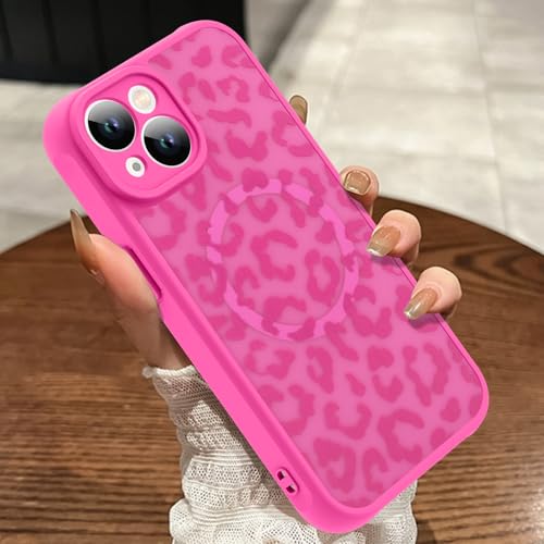 MOWIME Magnetisch für iPhone 14 Hülle Leopard [Kompatibel mit MagSafe] [Vollständiger Kameraschutz] Geparden-Druck, stoßfest, dünn, durchscheinend, für iPhone 14 6,1 Zoll, Hot Pink von MOWIME