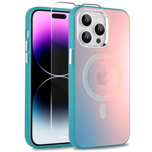 MOWIME Magnetische Hülle für iPhone 14 Pro Max Hülle [Kompatibel mit Magsafe] [Irisierend Fluoreszierend] [1 Displayschutzfolie] Schlanke durchscheinende matte Hülle für iPhone 14 Pro Max 6,7 Zoll von MOWIME