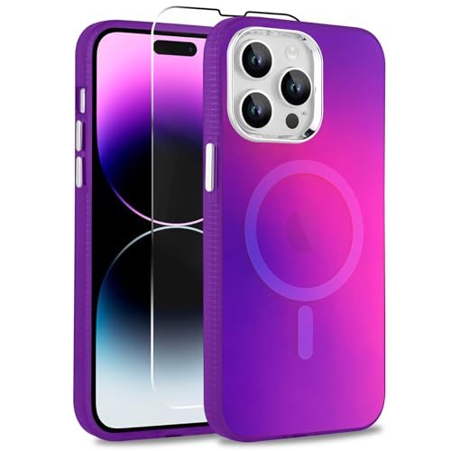 MOWIME Magnetische Hülle für iPhone 14 Pro Max Hülle [Kompatibel mit Magsafe] [Irisierend Fluoreszierend] [1 Displayschutzfolie] Schlanke durchscheinende matte Hülle für iPhone 14 Pro Max 6,7 Zoll von MOWIME