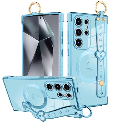 MOWIME Magnetische Schutzhülle für Samsung Galaxy S24 Ultra mit Handschlaufe für Frauen und Mädchen, niedliches Liebesherz-Muster, Bling Plating Verstellbares Armband Kickstand Stoßfeste Schutzhülle MOWIME Magnetische Schutzhülle für Samsung Galaxy S24 Ultra mit Handschlaufe für Frauen und Mädchen, niedliches Liebesherz-Muster, Bling Plating Verstellbares Armband Kickstand Stoßfeste Schutzhülle von MOWIME