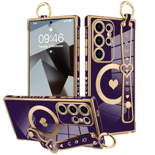 MOWIME Magnetische Schutzhülle für Samsung Galaxy S25 Ultra mit Handschlaufe, süßes Herzmuster-Design für Frauen und Mädchen, weiche Beschichtung, kratzfest, Schutzhülle mit Halterung, Dunkelviolett MOWIME Magnetische Schutzhülle für Samsung Galaxy S25 Ultra mit Handschlaufe, süßes Herzmuster-Design für Frauen und Mädchen, weiche Beschichtung, kratzfest, Schutzhülle mit Halterung, Dunkelviolett von MOWIME