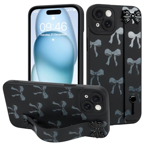 MOWIME Schutzhülle für iPhone 15 Plus mit Handschlaufe, niedliches Schleifenmuster, weiche TPU-Schutzhülle für Damen und Mädchen, schmal, kratzfest, stoßfest, mit verstellbarem Ständer, Schwarz MOWIME Schutzhülle für iPhone 15 Plus mit Handschlaufe, niedliches Schleifenmuster, weiche TPU-Schutzhülle für Damen und Mädchen, schmal, kratzfest, stoßfest, mit verstellbarem Ständer, Schwarz von MOWIME