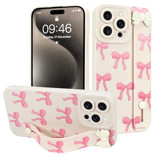 MOWIME Schutzhülle für iPhone 15 Pro Max mit Handschlaufe, niedliches Schleifenmuster, weiche TPU-Schutzhülle für Damen und Mädchen, schmal, kratzfest, stoßfest, mit verstellbarem Ständer, Weiß MOWIME Schutzhülle für iPhone 15 Pro Max mit Handschlaufe, niedliches Schleifenmuster, weiche TPU-Schutzhülle für Damen und Mädchen, schmal, kratzfest, stoßfest, mit verstellbarem Ständer, Weiß von MOWIME