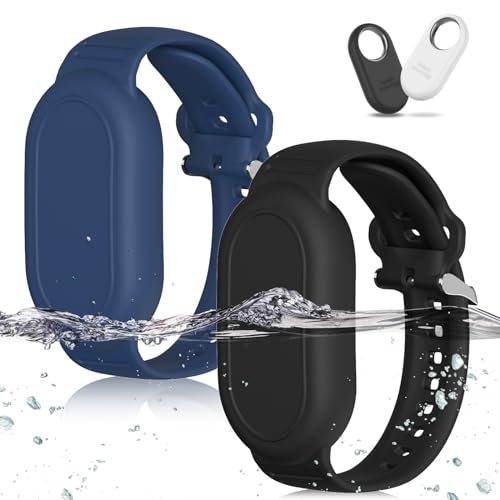 [2 Stück] GPS Tracker Armband für Samsung, Weiches Silikon GPS Tracker Verstecktes wasserdichtes Armband, Das verstellbare Band ist mit dem Samsung Galaxy SmartTag2 (2023) kompatibel - Schwarz+Blau von MOWYEOK
