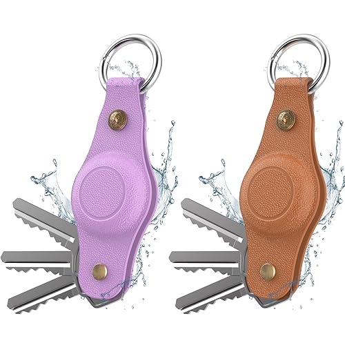 [2 Stück] Hülle für Airtag Schlüssel, MOWYEOK Kompakt Schlüsselanhänger Hülle aus Silikon, kompatibel mit Apple Airtag – Zubehör zur Befestigung am Auto Schlüsselanhänger (Braun+Lila) von MOWYEOK