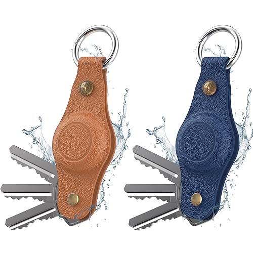 [2 Stück] Hülle für Airtag Schlüssel, MOWYEOK Kompakt Schlüsselanhänger Hülle aus Silikon, kompatibel mit Apple Airtag – inklusive Zubehör zur Befestigung am Auto Schlüsselanhänger (Blau+Braun) von MOWYEOK