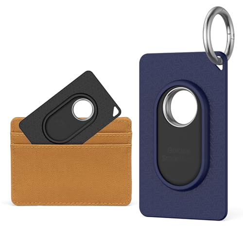 [2 Stück] Kartenhalter für Galaxy SmartTag2, MOWYEOK Weiches TPU ultradünner Kartenhalter, Mit Schlüsselanhänger，geeignet für Geldbörsen, Handtaschen, Rucksäcke (Schwarz + Blau) von MOWYEOK