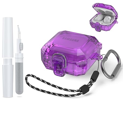 [4 in 1] Kopfhöre Hülle für Samsung, Kompatibel mit Galaxy Buds Pro/Galaxy Buds Live/Galaxy Buds 2/Galaxy Buds2 Pro Case,Sicherheitsschloss Hülle mit Karabiner/Lanyard/Reinigungsstift - Lila von MOWYEOK