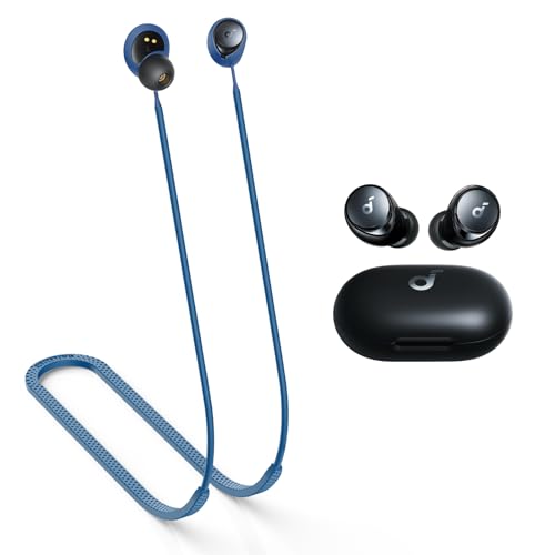 MOWYEOK Anti Verlust Strap für Kopfhörer, kompatibel mit Anker Soundcore Space A40 Ohrhörer,weiches Silikon Anti Lost Lanyard, geeignet für Outdoor Sportarten, Laufen,Fitness - Blau von MOWYEOK