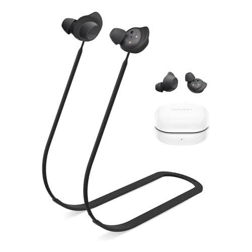 MOWYEOK Anti Verlust Strap für Kopfhörer, kompatibel mit Samsung Galaxy Buds FE Ohrhörer, Weiches Silikon Anti Lost Lanyard, geeignet für Outdoor Sportarten, Laufen, Fitness - Schwarz von MOWYEOK