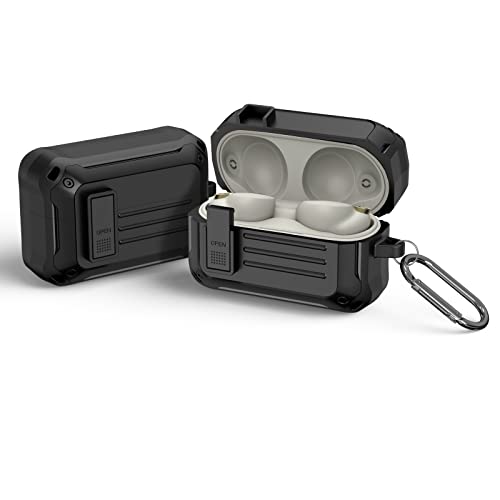 MOWYEOK Kopfhörer Hülle für Sony, Kompatibel mit Sony WF-1000XM4 Ladekoffer-Abdeckung, Tragbare Sicherheitsschloss Abdeckung, Kratzfester und Stoßfester Gürtelkarabiner - Schwarz von MOWYEOK
