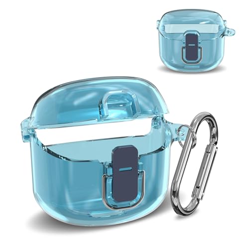 Schutzhülle für JBL Tune Flex, MOWYEOK transparentes PC Sicherheitsschloss Gehäuse, Speziell für die JBL Tune Flex Ohrhörer entwickelt, mit Karabiner（Blau） von MOWYEOK