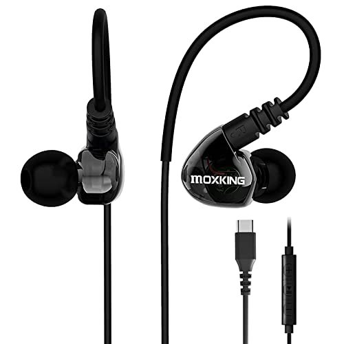 MOXKING Running Sports Earbud Headphones Wired Over Ear In Ear Headsets Noise Isolation Waterproof Earbuds Enhanced Bass Stereo Earphones with Microphone and Remote for Running (Black-Typ C) von MOXKING