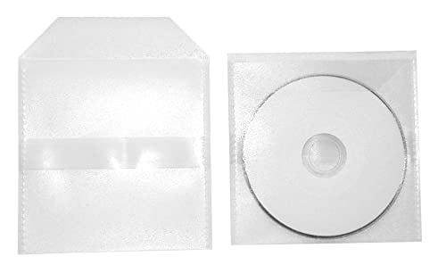 8cm Mini-CD-Hüllen zum Einkleben Stabile PP Mini-CD Folienhüllen 120my Transparent mit Verschluss-Klappe und Selbstklebende Streifen Rückseitig - 100 Stück von MP-Pro