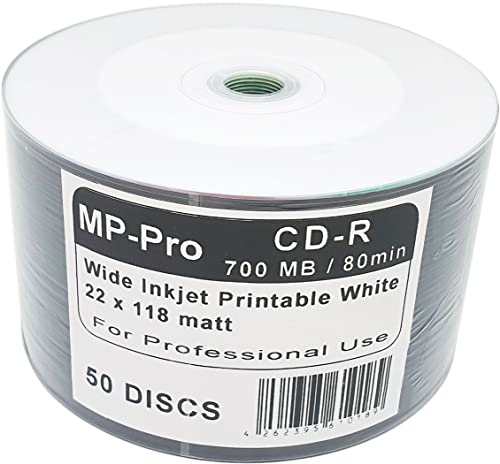 Bedruckbare CD-Rohlinge 80min/700MB CD-R Inkjet Printable Weiß Pro - 50 Stück von MP-Pro