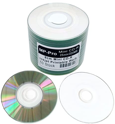 Bedruckbare Mini-CD-Rohlinge 8cm CD-R Rohlinge Inkjet Printable Weiß 25min/220MB - 50 Stück Ohne Hüllen von MP-Pro