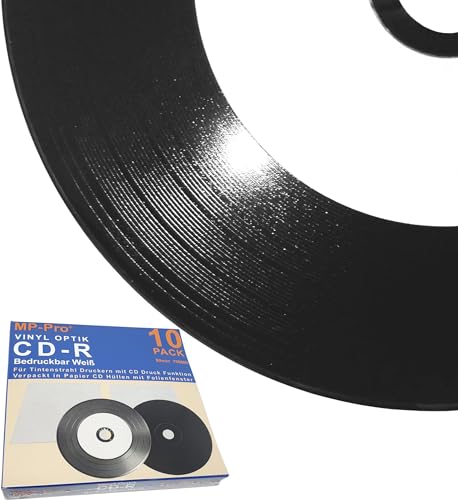 Bedruckbare Vinyl CD-Rohlinge Schwarz CD-R 80min/700MB mit Vinyl-Optik Schallplatten Retro-Look - 10 Stück in Papier CD Hüllen von MP-Pro