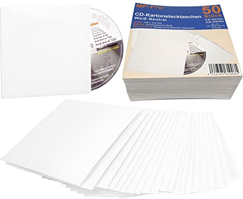 CD-Hüllen aus Karton CD-Kartonstecktaschen Weiß 50/100/200/500 Stück mit Klarlack Versiegelt - 50 Stück von MP-Pro