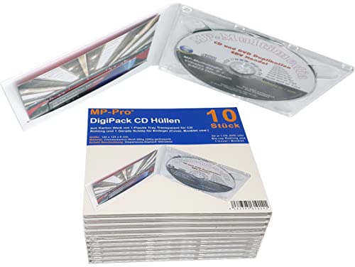 DigiPack CD Hüllen aus Karton Weiß 10/20/30/50 Stück mit CD-Tray Transparent und Einsteck-Schlitz für Cover/Booklet - 30 Stück von MP-Pro