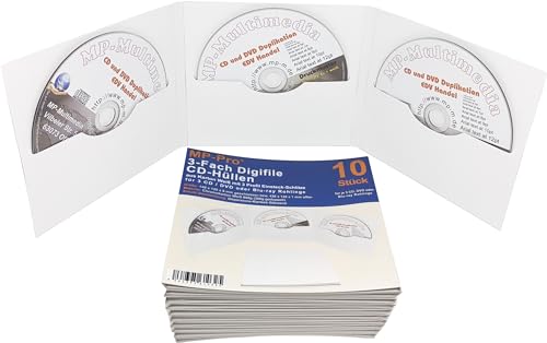 MP-Pro 3er Digifile CD-Hüllen aus Karton 10/20/30/50 STK. 3fach CD-Karton-Hüllen Weiß mit Klarlack Versiegelt für 3 CD/DVD/Blu-ray Rohlinge - 30 Stück von MP-Pro