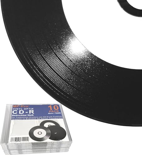 MP-Pro Bedruckbare Vinyl CD-Rohlinge Schwarz CD-R 80min/700MB mit Vinyl-Optik Schallplatten Retro-Look - 10 Stück in Slimcase CD Hüllen von MP-Pro