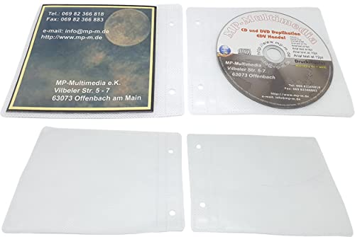MP-Pro Booklet CD-Hüllen zum Abheften Stabile Ringbuch CD-Folien-Hüllen 120my für 1 CD und 1 Cover/Booklet - 100 Stück von MP-Pro