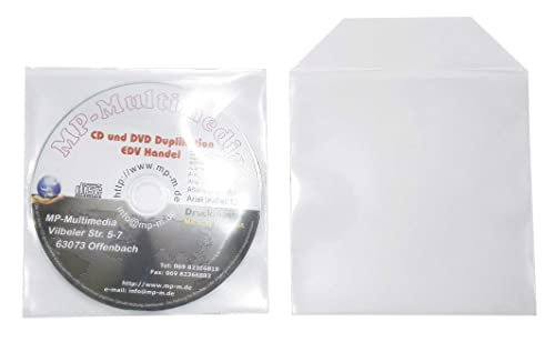 MP-Pro CD-Hüllen aus PP Folie Extra Dick 100/200 Stück Transparente CD-Folienhüllen mit Verschluss-Klappe - 100 Stück von MP-Pro