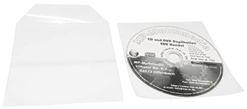 MP-Pro CD-Taschen Selbstklebend 100/200 Stück CD-Hüllen zum Einkleben aus PP Folie Transparent Extra Dick mit Verschluss-Klappe und Selbstklebende Klebestreifen Rückseitig - 100 Stück von MP-Pro