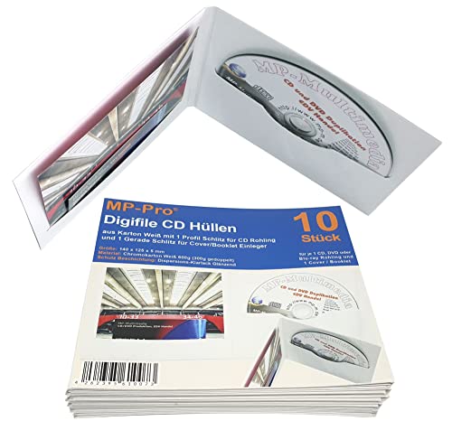 MP-Pro Digifile CD-Hüllen aus Karton Weiß 10/25/50/100 Stück mit Einsteck-Schlitze für 1 CD/DVD und 1 Cover/Booklet - 10 Stück von MP-Pro