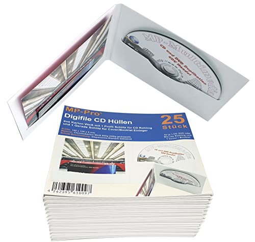 MP-Pro Digifile CD-Hüllen aus Karton Weiß 10/25/50/100 Stück mit Einsteck-Schlitze für 1 CD/DVD und 1 Cover/Booklet - 100 Stück von MP-Pro