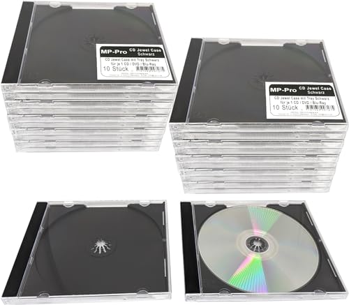 MP-Pro Leere Jewel Case CD-Hüllen Transparent mit Single CD-Tray Transparent oder Schwarz, A-Grade Qualität (20 Stück Schwarz) von MP-Pro