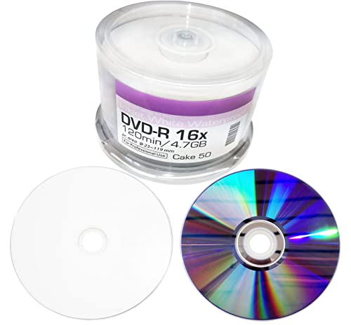 Wasserfest Bedruckbare DVD-Rohlinge DVD-R 4,7 GB Waterproof High-Glossy Inkjet Printable Nanokeramik Hochglanz Weiß - 50er Cake-Box von MP-Pro
