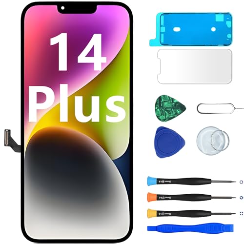 MP+ für iPhone 14 Plus Display Reparaturset –[FHD] LCD Bildschirm Ersatz mit 3D Touch & Vormontiertem Rahmen – inkl. Werkzeug & Kleber – DIY Touchscreen Reparaturkit von MP+