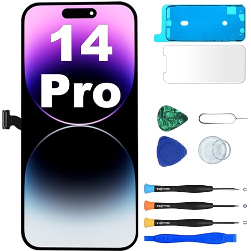 MP+ für iPhone 14 Pro Display Reparaturset – [FHD][120hz] LCD Bildschirm Ersatz mit 3D Touch & Vormontiertem Rahmen – inkl. Werkzeug & Kleber – DIY Touchscreen Reparaturkit von MP+