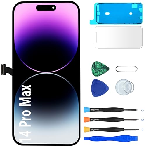MP+ für iPhone 14 Pro Max Display Reparaturset – [FHD][120hz] LCD Bildschirm Ersatz mit 3D Touch & Vormontiertem Rahmen – inkl. Werkzeug & Kleber – DIY Touchscreen Reparaturkit von MP+