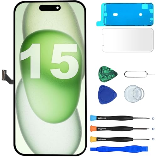 MP+ für iPhone 15 Display Reparaturset –[FHD] LCD Bildschirm Ersatz mit 3D Touch & Vormontiertem Rahmen – inkl. Werkzeug & Kleber – DIY Touchscreen Reparaturkit von MP+