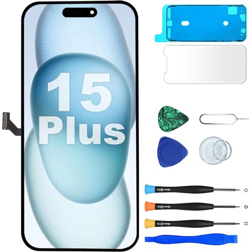 MP+ für iPhone 15 Plus Display Reparaturset –[FHD] LCD Bildschirm Ersatz mit 3D Touch & Vormontiertem Rahmen – inkl. Werkzeug & Kleber – DIY Touchscreen Reparaturkit von MP+