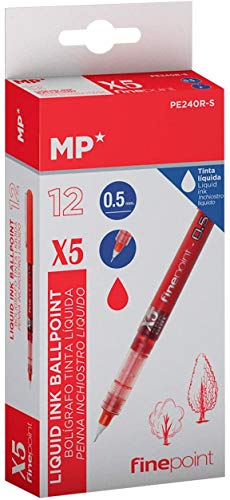 MP - Tintenroller mit Flüssigtinte, feine Nadelspitze von 0,5 mm, Packung mit 12 Stück - Farbe Rot von MP