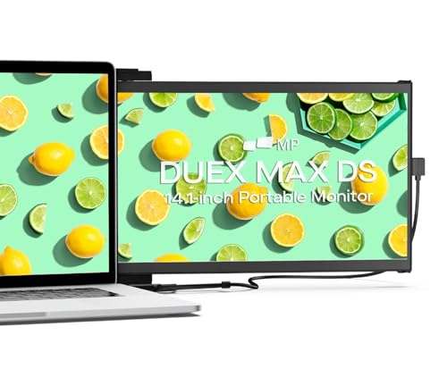 Mobile Pixels Duex Max DS 14,1” FHD 1080p Tragbarer Monitor, USB-C/HDMI, Für 14–17” Laptops, Kompatibel mit macOS/Windows/Android/Switch (Schwarz) von MP