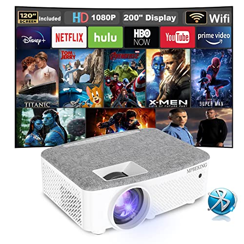 Beamer, WiFi Beamer mit 120 Zoll Screen, 7500 Lumen WLAN Bluetooth Beamer Unterstützung 1080P Video, mit HiFi-Lautsprecher, Kompatibel mit Fire Stick, Smartphone, Tablet… von MPBEKING